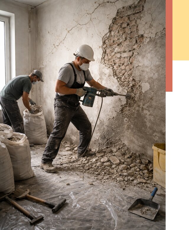 Демонтаж штукатурки со стен в Торжке от 7361 руб/м² — быстро и недорого | ОТДЕЛОЧНИК-Трж