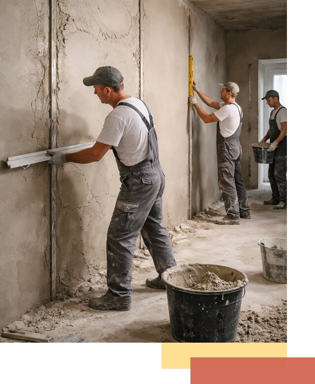 Штукатурка стен по маякам в Торжке — точная и ровная поверхность