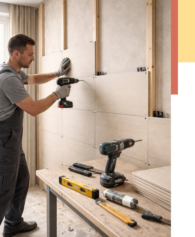 Монтаж МДФ панелей на стены в Торжке от 1278 руб. под ключ | ОТДЕЛОЧНИК-Трж