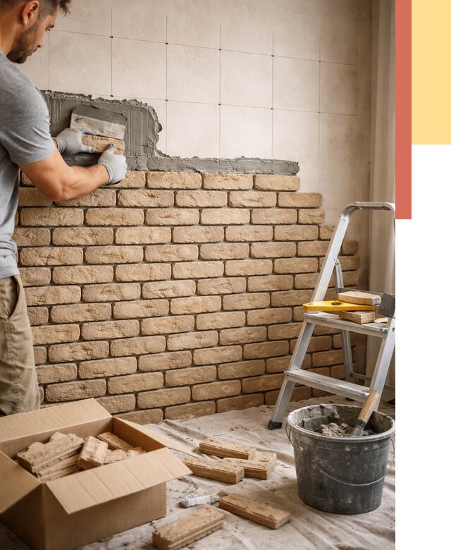 Монтаж декоративного кирпича в Торжке от 3272 руб./м² — быстро и недорого | ОТДЕЛОЧНИК-Трж