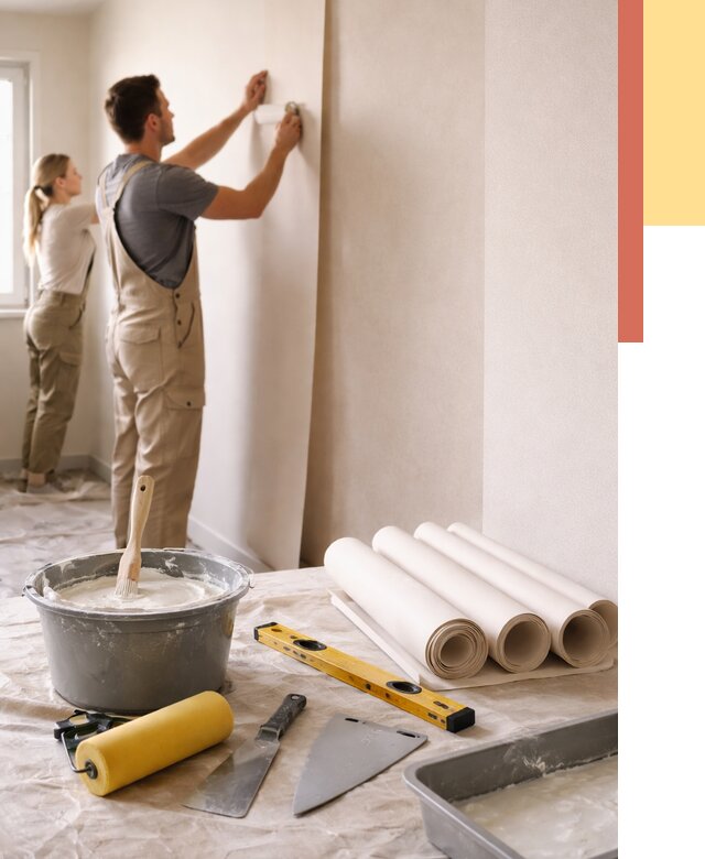 Поклейка бумажных обоев в Торжке от 5623 руб./м2 — быстро и недорого | ОТДЕЛОЧНИК-Трж