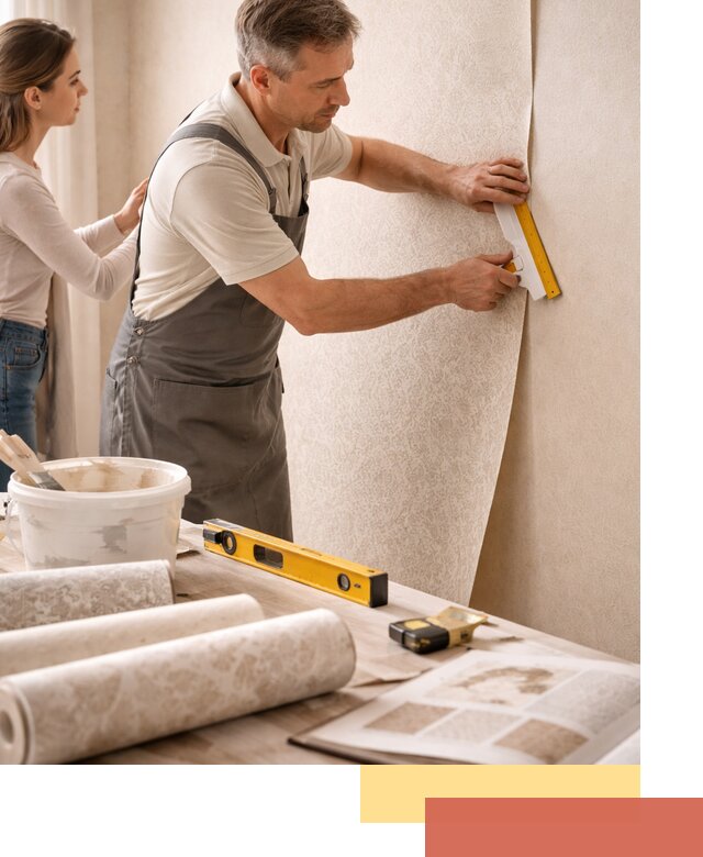 Поклейка обоев с подбором рисунка в Торжке