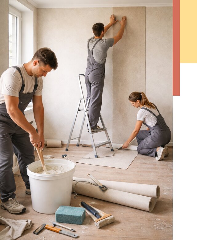 Оклейка стен обоями в Торжке от 3578 руб/м2 — быстро и недорого | ОТДЕЛОЧНИК-Трж