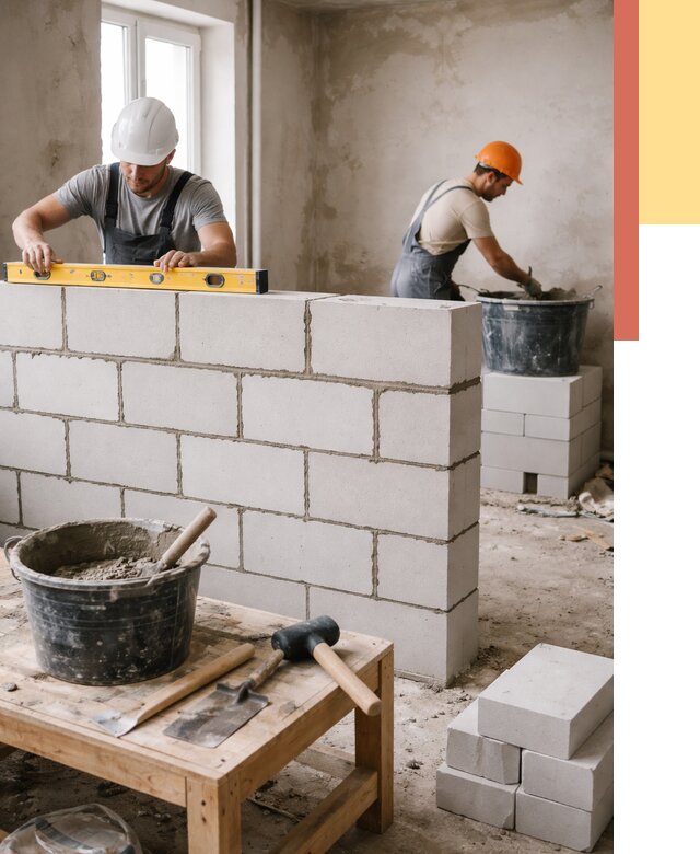 Кладка перегородок из газобетона в Торжке от 3272 руб. под ключ | ОТДЕЛОЧНИК-Трж