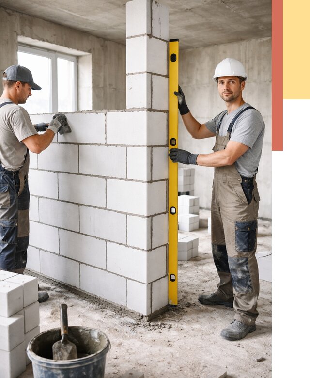 Кладка перегородок из пеноблока в Торжке от 1840 руб. под ключ | ОТДЕЛОЧНИК-Трж