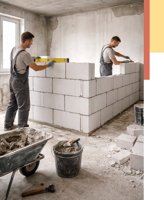 Кладка перегородок из ПГП в Торжке от 2556 руб./м2 — монтаж и возведение под ключ | ОТДЕЛОЧНИК-Трж