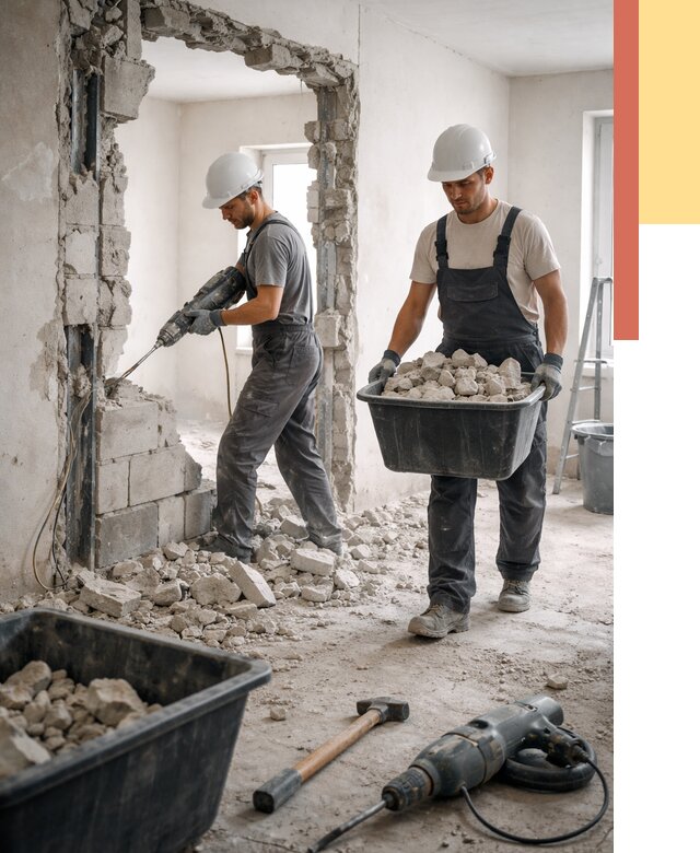 Демонтаж блоковых перегородок в Торжке от 3834 руб. — быстро и недорого | ОТДЕЛОЧНИК-Трж