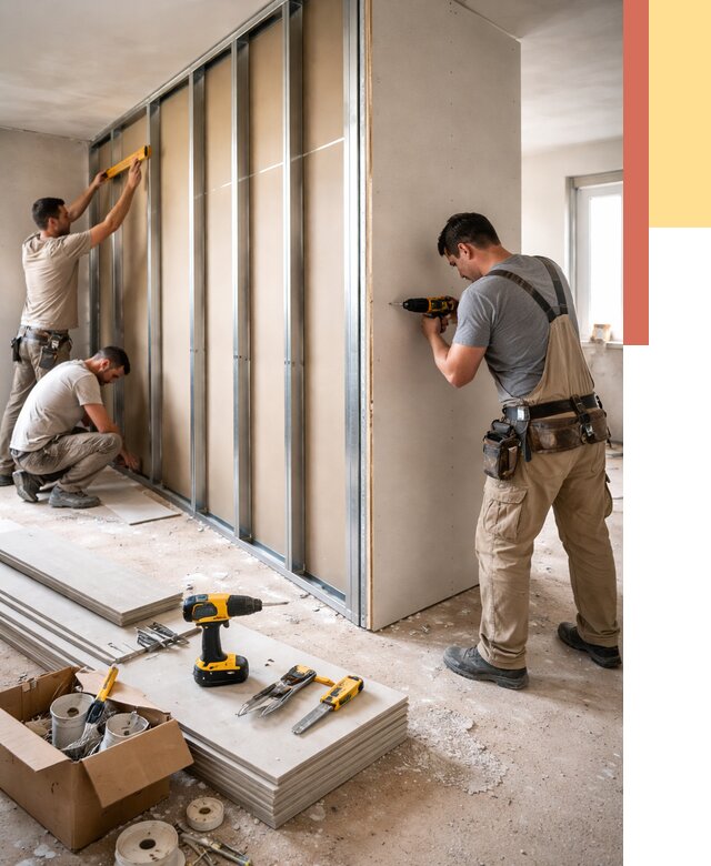 Монтаж однослойной перегородки из гипсокартона в Торжке от 665 руб. | ОТДЕЛОЧНИК-Трж