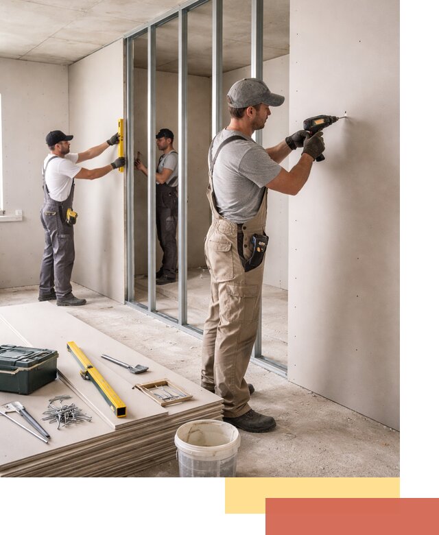 Однослойная перегородка из гипсокартона в Торжке под ключ, монтаж и отделка