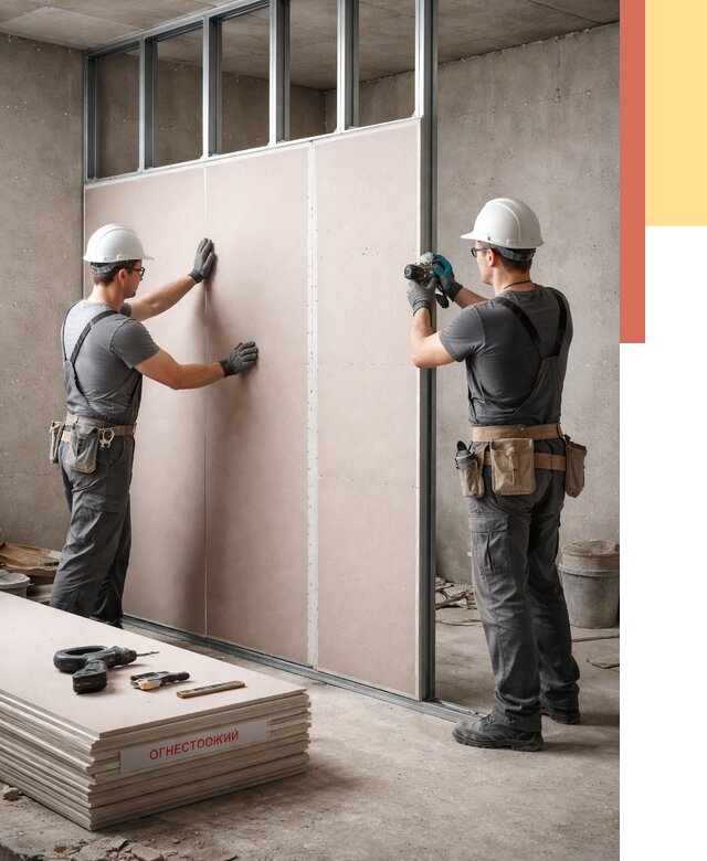 Перегородка из огнестойкого гипсокартона в Торжке от 1891 руб. под ключ | ОТДЕЛОЧНИК-Трж