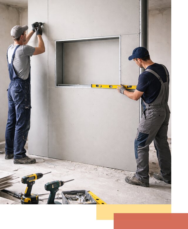 Перегородка из гипсокартона с нишей под декор в Торжке