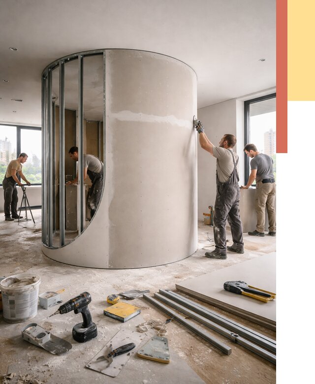 Радиусная перегородка из гипсокартона в Торжке от 2965 руб. под ключ | ОТДЕЛОЧНИК-Трж