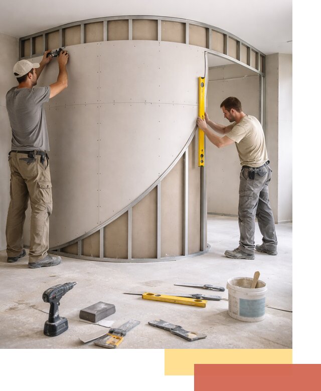 Радиусная перегородка из гипсокартона в Торжке под ключ