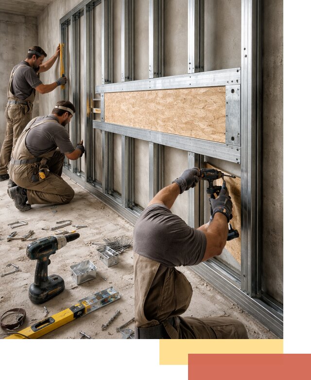 Усиленная перегородка для крепления тяжёлых конструкций в Торжке