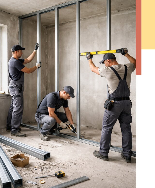 Монтаж каркаса перегородки из профиля в Торжке от 767 руб. | ОТДЕЛОЧНИК-Трж