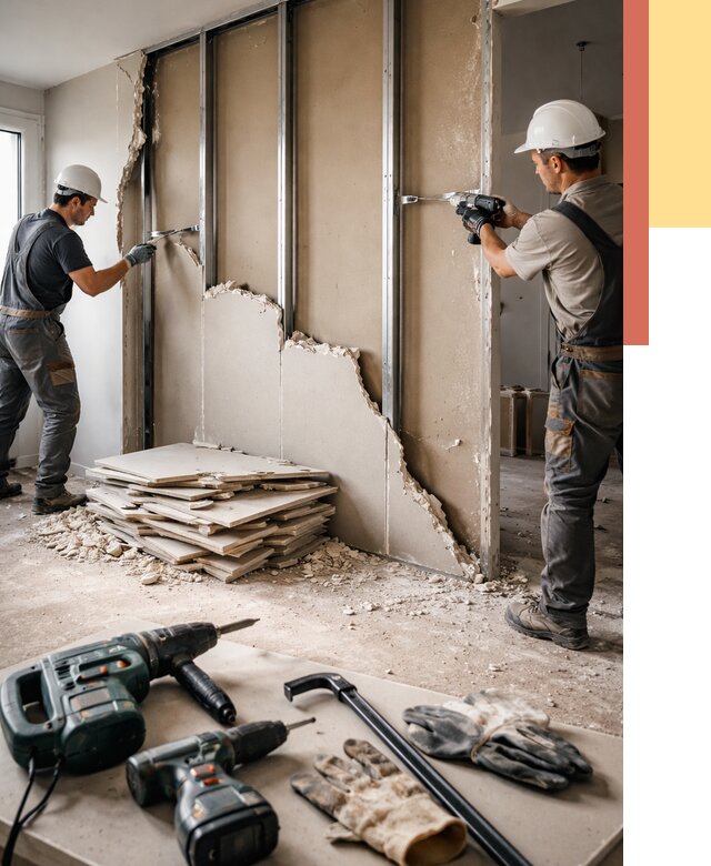 Демонтаж перегородки из гипсокартона в Торжке от 1227 руб. быстро и недорого | ОТДЕЛОЧНИК-Трж