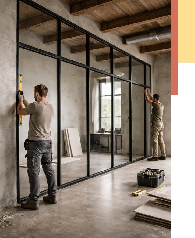 Стеклянные перегородки лофт в Торжке от 10735 руб. под ключ | ОТДЕЛОЧНИК-Трж