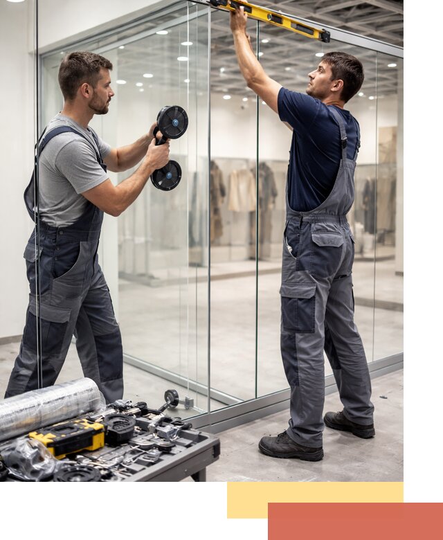 Стеклянные перегородки для магазинов в Торжке — монтаж и установка