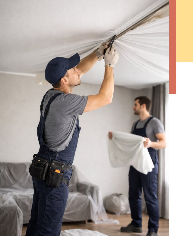 Демонтаж натяжного потолка в Торжке от 4601 руб. — снятие и разбор под ключ | ОТДЕЛОЧНИК-Трж