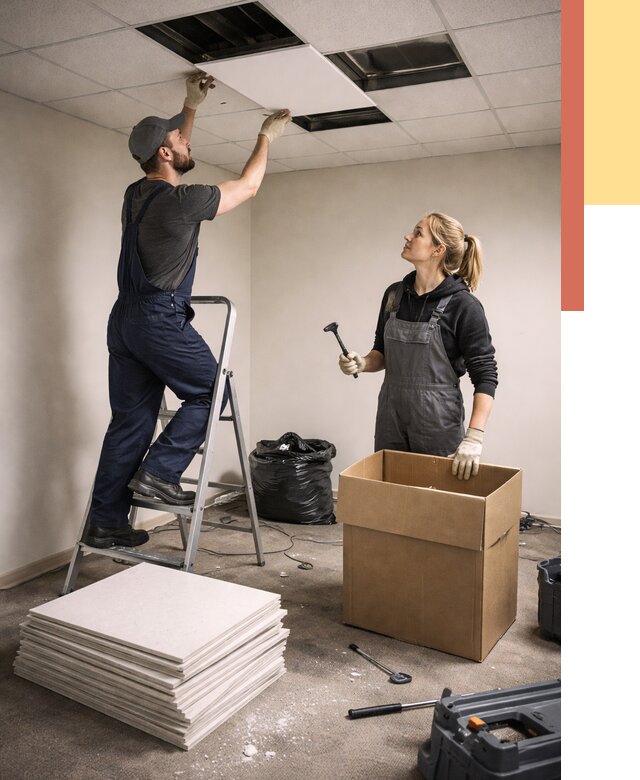 Демонтаж потолочной плитки в Торжке от 4601 руб. быстро и недорого | ОТДЕЛОЧНИК-Трж