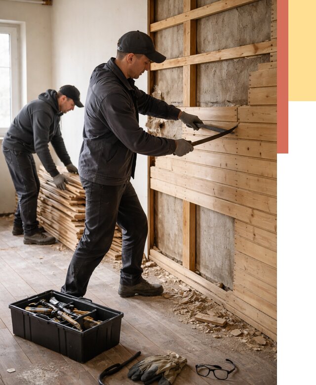 Демонтаж вагонки в Торжке от 3885 руб/м2 — быстро и недорого | ОТДЕЛОЧНИК-Трж