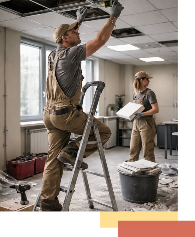 Ремонт потолка Армстронг и замена плит в Торжке