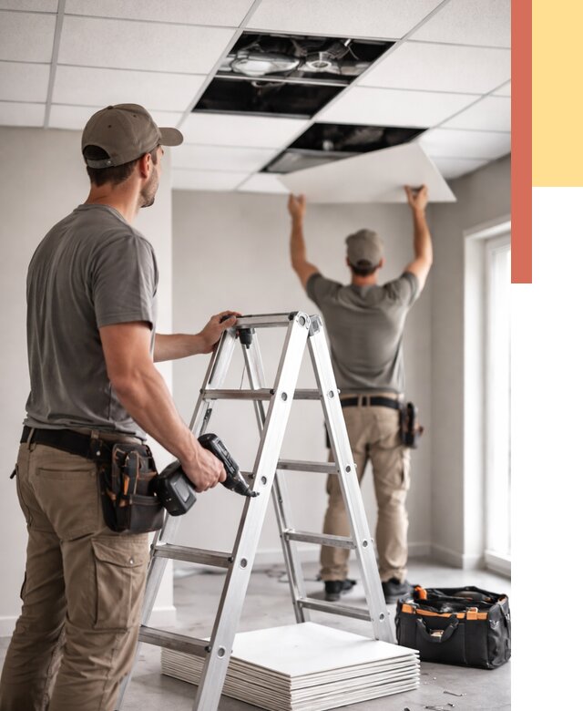 Обслуживание подвесного потолка в Торжке от 3578 руб. — быстро и недорого | ОТДЕЛОЧНИК-Трж