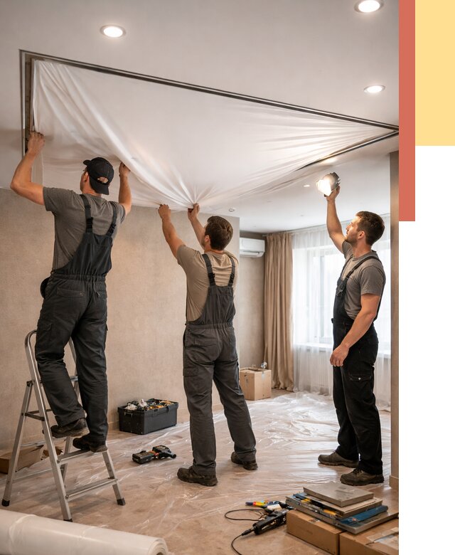 Монтаж ПВХ натяжного потолка в Торжке от 3578 руб. под ключ | ОТДЕЛОЧНИК-Трж