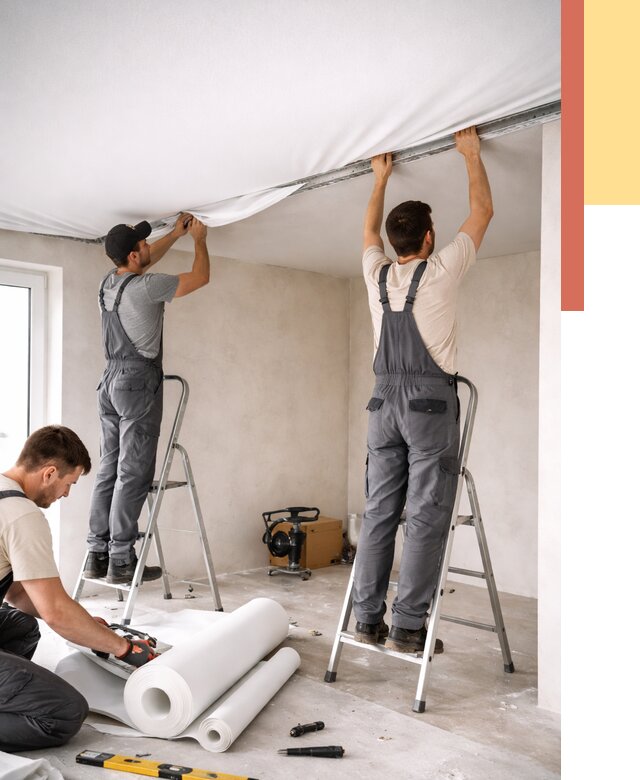 Монтаж тканевого натяжного потолка в Торжке от 3578 руб. под ключ | ОТДЕЛОЧНИК-Трж