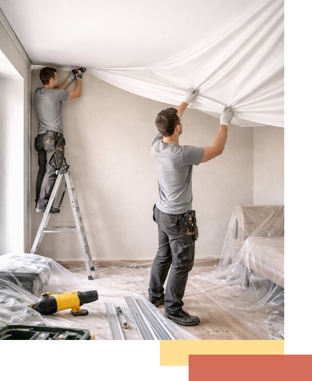 Монтаж тканевого натяжного потолка в Торжке недорого и быстро