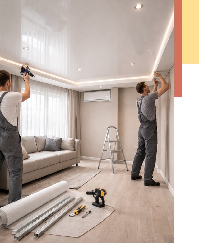 Монтаж глянцевого натяжного потолка в Торжке от 767 руб. под ключ | ОТДЕЛОЧНИК-Трж