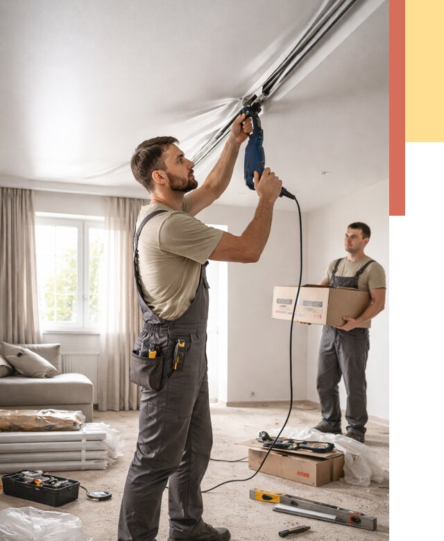 Монтаж сатинового натяжного потолка в Торжке от 3578 руб. | Быстро, недорого — ОТДЕЛОЧНИК-Трж