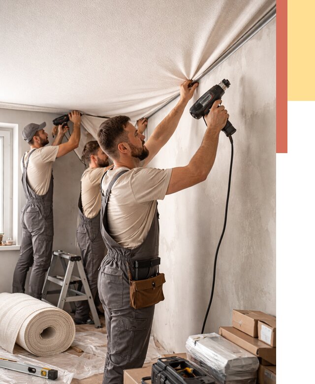 Монтаж фактурного натяжного потолка в Торжке от 767 руб. — ОТДЕЛОЧНИК-Трж