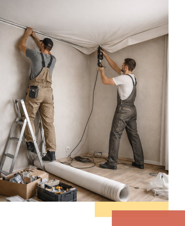 Монтаж цветного натяжного потолка в Торжке за один день