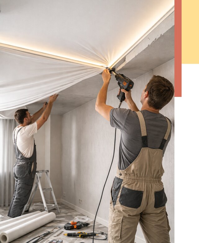 Монтаж натяжного потолка с подсветкой в Торжке от 971 руб. | ОТДЕЛОЧНИК-Трж