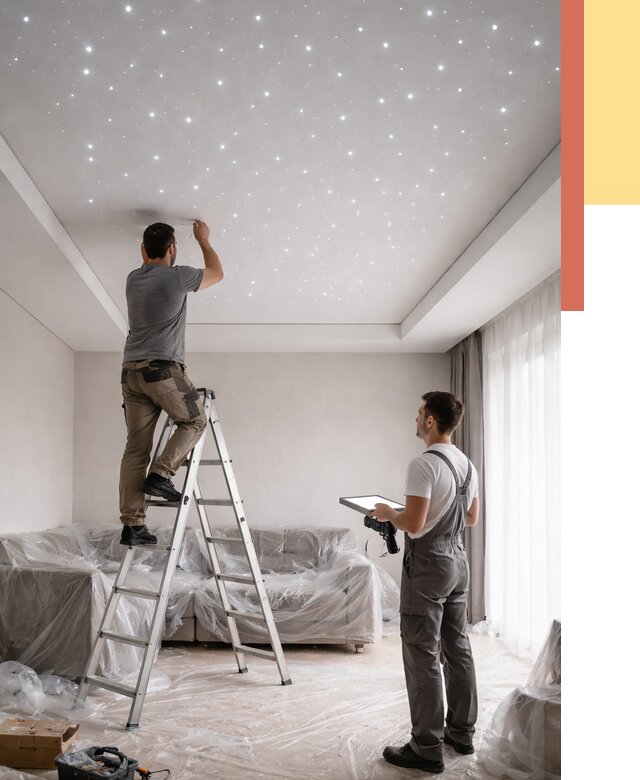 Монтаж натяжного потолка «звездное небо» в Торжке от 6646 руб. | ОТДЕЛОЧНИК-Трж