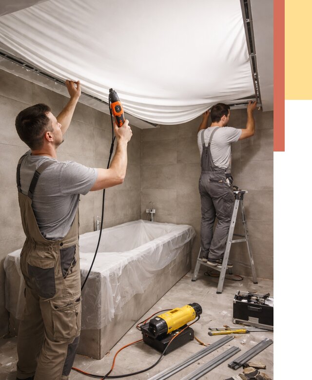 Монтаж натяжного потолка в ванной в Торжке от 1227 руб. под ключ | ОТДЕЛОЧНИК-Трж