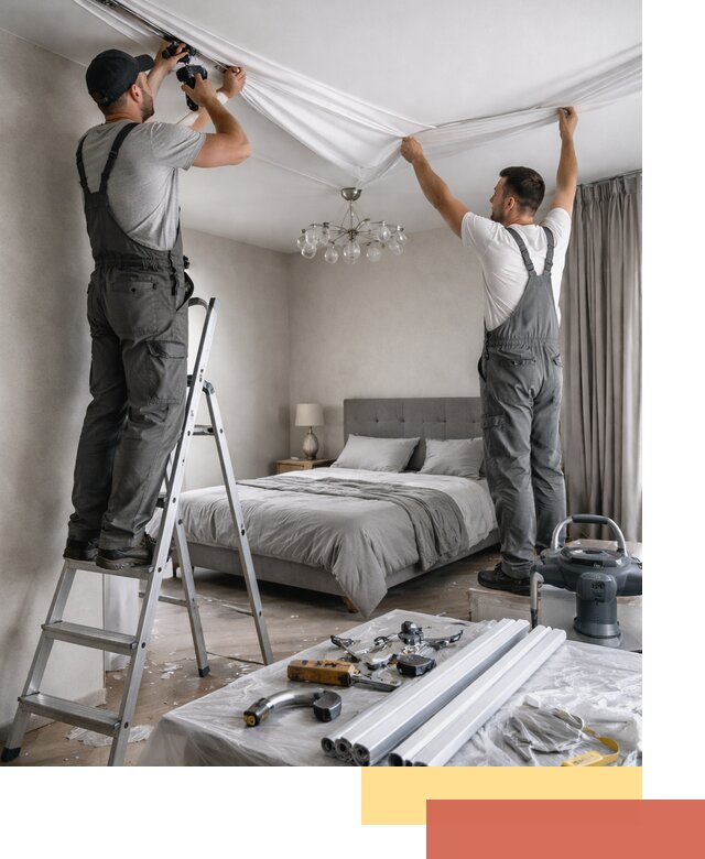 Монтаж натяжного потолка в спальне в Торжке