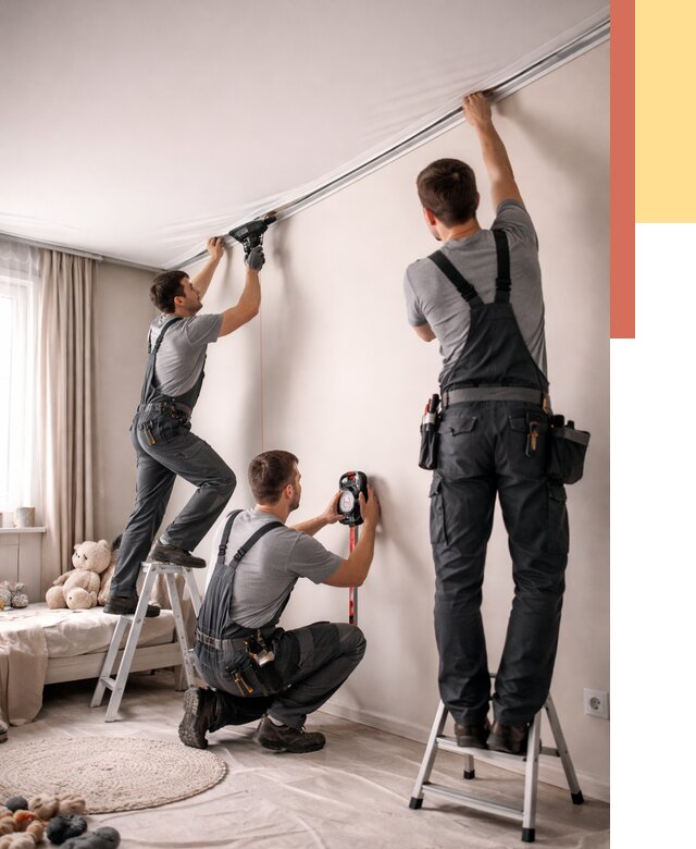 Монтаж натяжного потолка в детской в Торжке от 3578 руб. — быстро и недорого | ОТДЕЛОЧНИК-Трж