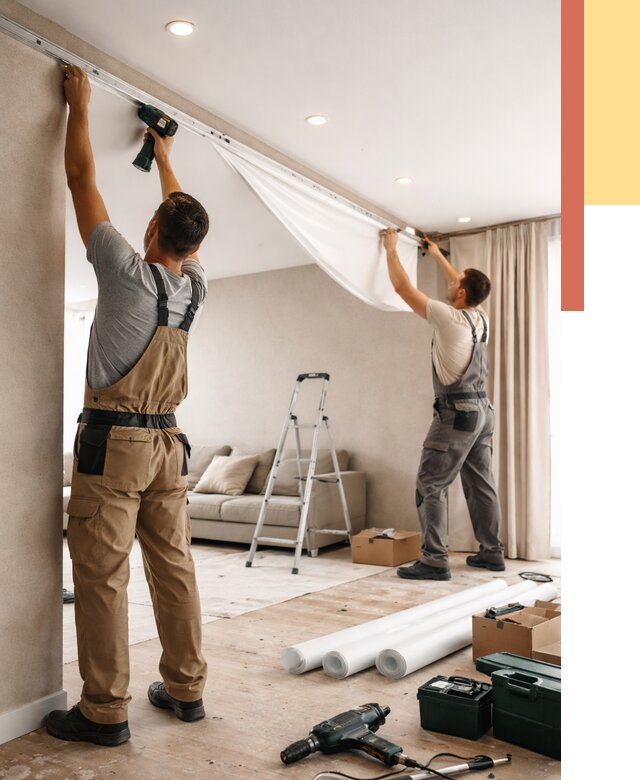 Монтаж натяжного потолка в гостиной в Торжке от 562 руб. | ОТДЕЛОЧНИК-Трж