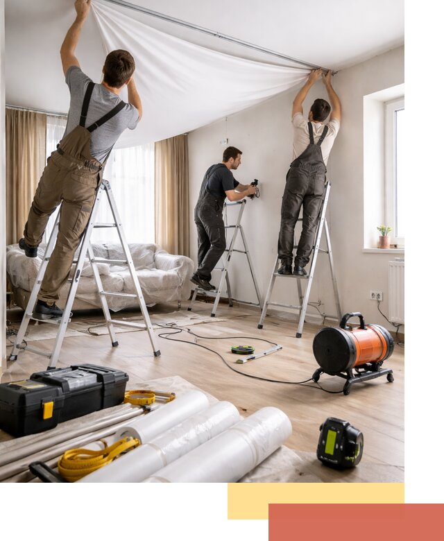 Монтаж натяжного потолка в гостиной в Торжке