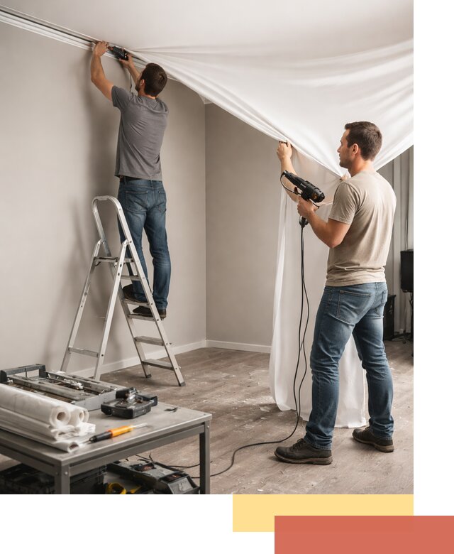 Монтаж натяжного потолка в студии в Торжке