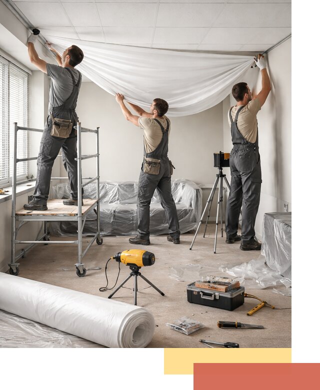 Монтаж натяжного потолка в офисе в Торжке