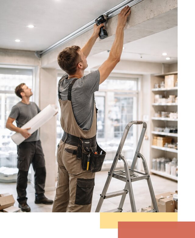 Монтаж натяжных потолков в магазине в Торжке