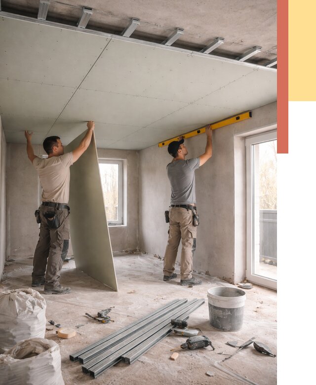 Одноуровневый потолок из гипсокартона в Торжке от 767 руб. — монтаж под ключ | ОТДЕЛОЧНИК-Трж