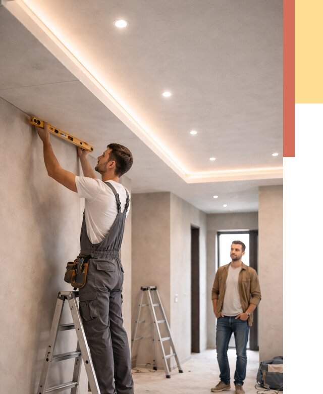 Потолок из гипсокартона с подсветкой в Торжке от 767 руб./м2 под ключ | ОТДЕЛОЧНИК-Трж