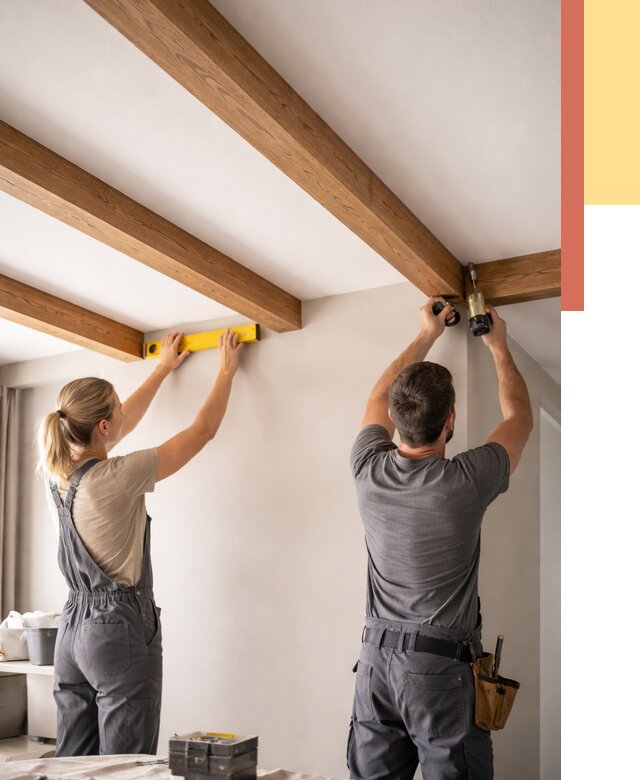 Монтаж декоративных балок на потолок в Торжке от 4294 руб. — ОТДЕЛОЧНИК-Трж