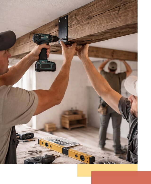 Монтаж декоративных потолочных балок в Торжке